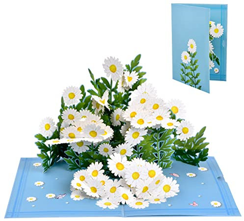 Vesaneae Pop Up Karte Gänseblümchen, 3D Blumen Grußkarte, Geburtstagskarte, Glückwunschkarte, Dankeskarte mit Notizkarte und Umschlag, Klappkarte für Geburtstag Muttertag Valentinstag Hochzeit