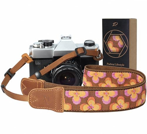 Camera Strap - 1.5 Cowhide Head Shoulder Neck Strap ,Retro Jacquard Embroidery Multi-pattern camera straps for Cameras and Binoculars,Cute Adjustable Thin Strap for Adults & Kids(Plum Embroidery)
