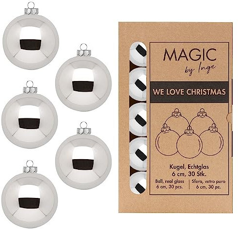 Weihnachtskugeln Glas 6cm x 30 Stück in Kartonbox Christbaumkugeln Shiny Silver
