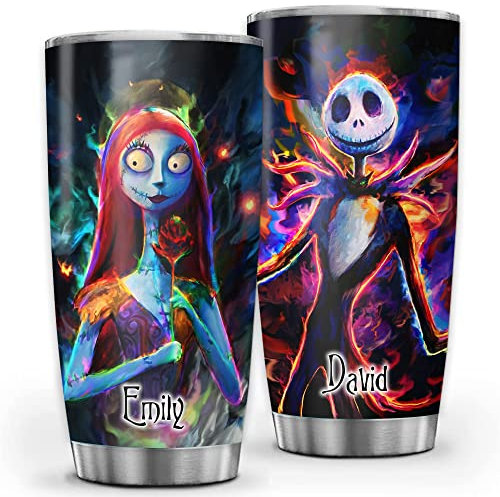 So Many Pets Sally&Jack Tasse à café isotherme en acier inoxydable pour couple de personnages de cauchemar - Cadeau pour lui, elle, épouse, mari, film de Noël, 880,5 g, 591 ml