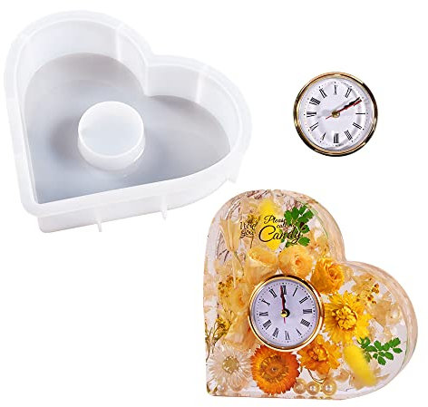Yayatty Uhr Epoxidharz Gießformen, Herzförmig Uhr Silikonharz Formen Uhr Harzformen Gießformen mit Uhrwerken Zubehör für DIY Basteln, Heimdekoration