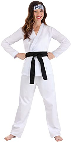 Fun Costumes Karate Kid Costume for Women | Daniel-San Martial Arts Outfit for Halloween | Tunic, Pants, Belt, & Headband - Small, White