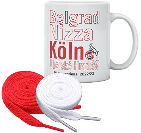 1. FC Köln Tasse „FC Europatour 2022/23 + 2 Paar Fan-Schnürsenkel