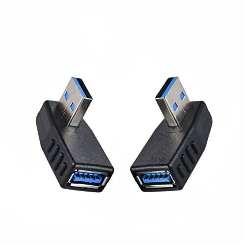 Aoiutrn Adaptador USB 3.0 de ángulo recto, paquete de 2 [izquierda + derecha] convertidor de extensión USB macho a hembra en forma de L de 90 grados para computadora, disco U, mouse y más