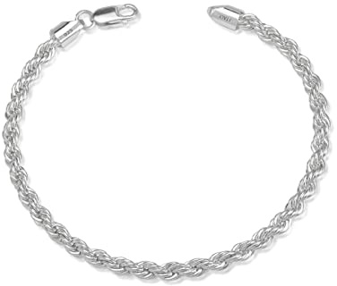 ASDULL Bracciali a corda in argento Sterling 925 da 2/3/5 mm argento/oro placcato braccialetti per donne braccialetto a catena a corda per uomo 16,5-22,9 cm, 9, Argento Sterling Argento, Non pietra