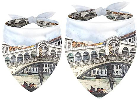 Hundehalstuch, Venedig, Italien, Kanal, Wahrzeichen, Stadt, Haustierschal, Chiffon-Halstuch, Dreieck-Lätzchen, Zubehör für kleine, mittelgroße und große Hunde, Welpen, Haustiere, 2 Stück