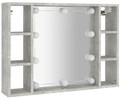 vidaXL Mirror Cabinet with LED Concrete Grey 76x15x55 cm