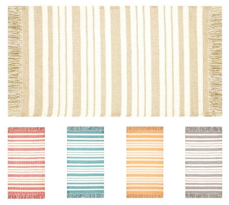 OLIVO.shop | RIGO Tappeto cotone lavabile in lavatrice con frange, Tappeto cucina cotone, Tappetino ingresso a righe, varie misure e colori (45x75 cm, BEIGE)