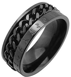 KnBoB Ring Fidget, Titan Ring für Herren Schwarz Wikinger Spinner Angst Ring Größe 57 (18.1)
