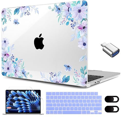 MEEgoodo Custodia per MacBook Air M2 M3 2024 2023 con M3 M2, custodia trasparente adatta al modello A3114 A2941 per MacBook Air 15, guscio rigido per laptop con tastiera, copertura per webcam e