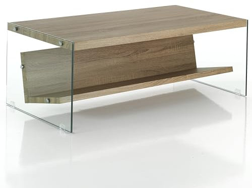 Wink Design Nikki Wood Beistelltisch/Zeitschriftenständer, Glas Holzwerkstoff, Eiche, transparent, H 42,5 x 110 x 60 cm