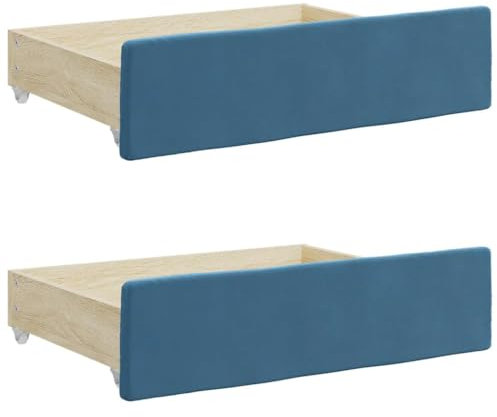 vidaXL Bettschubladen 2 STK., Bettkasten mit Rollen, Schubkasten Schublade für Bett, Bettschubkasten Unterbettschublade, Blau Holzwerkstoff Samt