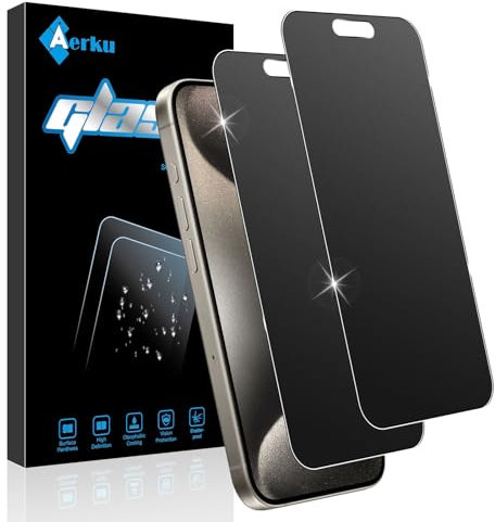 Aerku 2 Stück Matte Sichtschutz Schutzfolie Kompatibel mit iPhone 15 Pro Max für Panzerglas Matt, Anti Fingerabdrücke Matte Anti-Spy Folie, 9H Blendschutz Privacy Anti-Spähen Schutzglas -6.7 Zoll