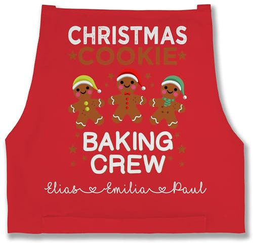 Schürze - Weihnachtsschürze Erwachsene - Christmas Cookie Baking Crew personalisiert I Weihnachtsbäckerei - 85x69 - Rot - weihnachts backschürze weihnachtsschürzen weinachts backen kochschürze