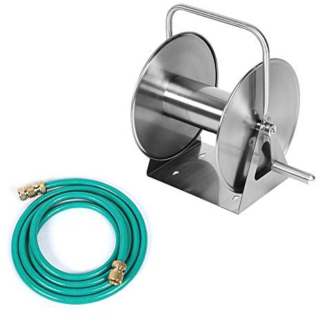 Metal Hose Reel Stainless Steel High Pressure Washer Metal Roll Hose Reel with 1/2in UK Quick Connector