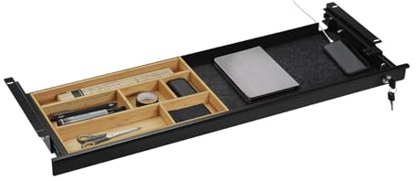 CAVO Dokumentenschublade abschließbar 850 x 265 x 45 mm | schwarz mit Bambus Einsatz Schreibtischschublade Büroschublade von SOTECH
