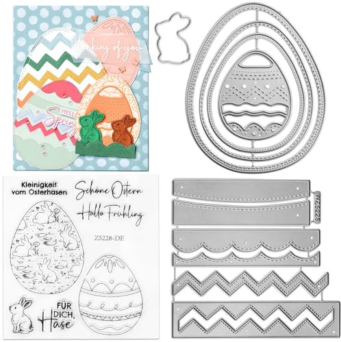 Silikonstempel Ostern Deutsch,Stanzschablone,Schneiden Sterben und Stempel Set,Silikon klar Stempel,Cutting Dies Stempel Set,DIY Scrapbooking,Easter Ostereier Geschenke Kunst Handwerk