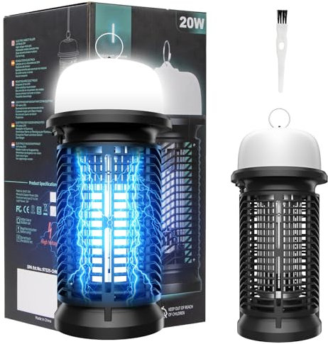 Oziral Mosquitera eléctrica 2 en 1 con lámpara LED para Mosquitos, 20 W, 4000 V, lámpara antimosquitos, 360° UV, sin sustancias químicas, para Dormitorio y Exterior, Trampa eléctrica para Insectos