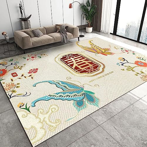 Area Map Wohnzimmerteppich Schlafzimmerteppich Frohes Neues Jahr Schmetterling Teppich 3D-Gedruckter Flauschiger Flanellteppich - Polyester-Soft-Touch, 100 X 200 cm - Leicht Zu Reinigen -8U7H-Q3R