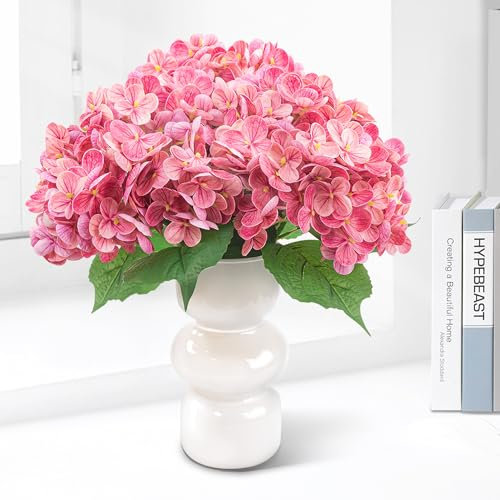 Esdallina 3 Stück künstliche Hortensien mit Vase Real Touch Flower Home und Wohnzimmer Dekoration (RSE Rot)