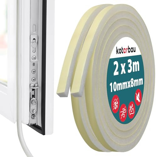 KOTARBAU® 2 unidades de cinta de sellado de espuma 8 x 10 mm x 3 m media PU2 para ventanas, cinta de sellado autoadhesiva para puertas, autoadhesivas, color blanco