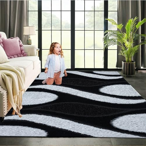 B&B Carpet Runners Rugs for Hallway Kitchen Runners Non Skid Washable Rug - Thick Large Soft Dense Pile Heavy Weight Long Carpet Runner Rug (Black & White, 60 x 220 cm - Long Runner)