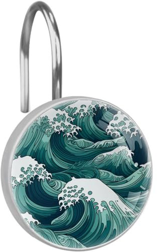 Ganci per tenda da doccia, ganci per tenda da doccia, 12 pezzi, onde floreali astratte marine
