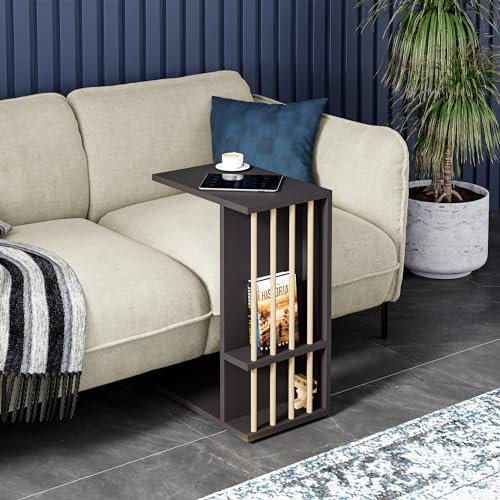 [en.casa] Table d'Appoint pour Ordinateur Portable Bout de Canapé avec 4 roulettes Table Basse Table de Chevet Panneau de Particules Bois Plastique 44 x 29 x 65 cm Noir