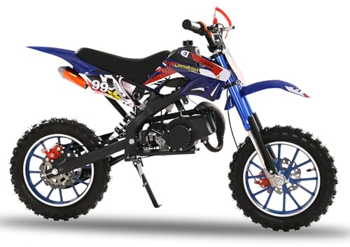 ohfruit Kids Dirt Bike 49cc 2-Stroke Gas Power Motocross Mini Pocket Motorcycle with Front Rear Disc Brakes Pocket Dirt Scooter Bike Racing Max Speed 40KM/H Blue
