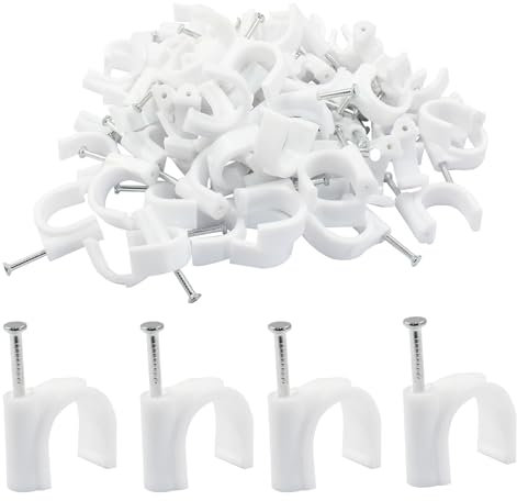 Hordion Paquete de 100 ganchos en J de media abrazadera con clavo, abrazaderas Pex de 16 mm, clips de cable, ganchos Pex para soporte de tuberías, color blanco
