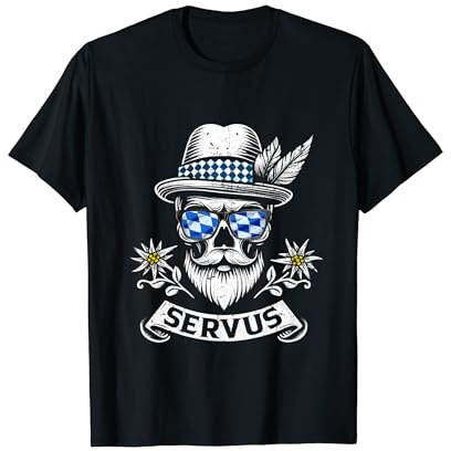 Servus Bayern Totenkopf bayrischer Bua Trachten Servus T-Shirt
