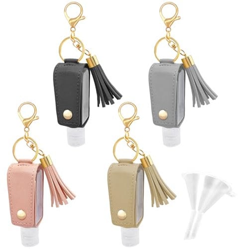 WATUNID 4 Stück Tragbare Leere Reiseflaschen Schlüsselbund, 30ml Quetschflasche Nachfüllflasche Mit Schlüsselbund Flaschen und Trichtern, Händedesinfektionsmittel, Desinfektionsmittel für Hände