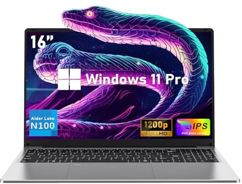 NIAKUN Pc Ordenador Portatil, 16 Pulgadas Laptop RAM 16GB+SSD 1TB, N100 Processor Notebook Portatil, hasta 3,4 GHz Full HD 1920x1200P, Teclado Retroiluminado para Computadora Portatil, 6000MAh