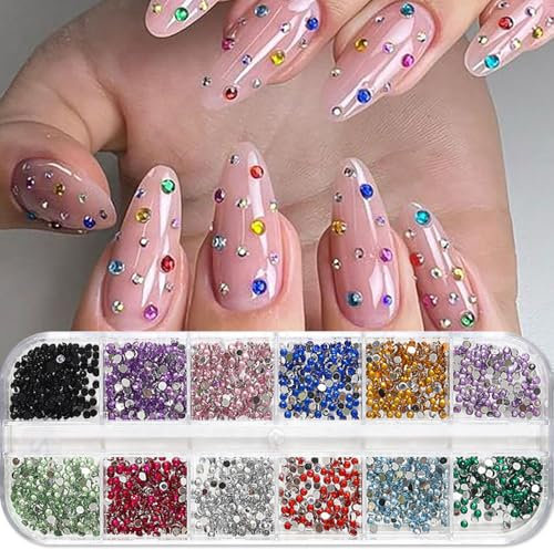 3000pcs 2mm Kristall Edelsteine Strasssteine Nägel Charms Kristalle Glitzersteine Nail Gems Glassteine Bunt Dekosteine Nageldesign Zubehör Glitzer Steine Nail Charms Nägel Diamant Nail Art Rhinestones