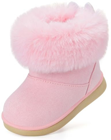 Gaatpot Stivali per Bambine Stivaletti da Neve Ragazze Fodera Scarpe con l’Inverno Stivale con Calda Morbide Antiscivolo Suola Rosa 27EU=28CN