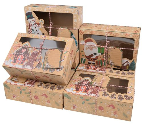 AWCIGG 12 Stück Keksschachtel Keksboxen Weihnachten Pralinenschachtel Leer Geschenk Boxen zum Befüllen Karton Papier Plätzchen Verpackung Keks Cookie Box mit Sichtfenster Baumwollseil DIY Karten