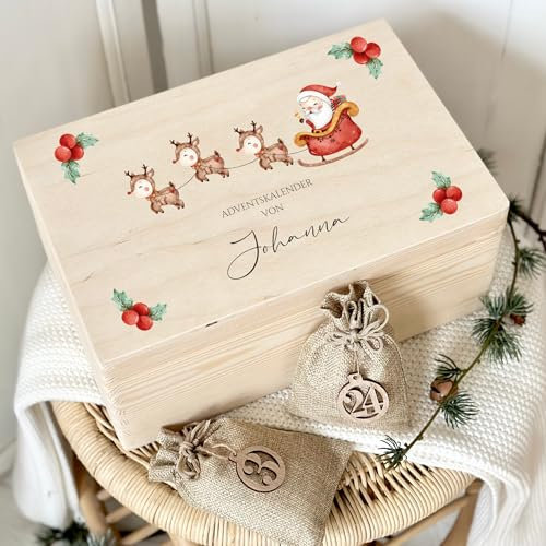 Manufaktur Liebevoll Adventskalender zum Befüllen, personalisierter Adventskalender Kinder Erwachsene Holzkiste DIY Weihnachtskalender Mädchen Jungen Sie und Ihn als Geschenk (Johanna)