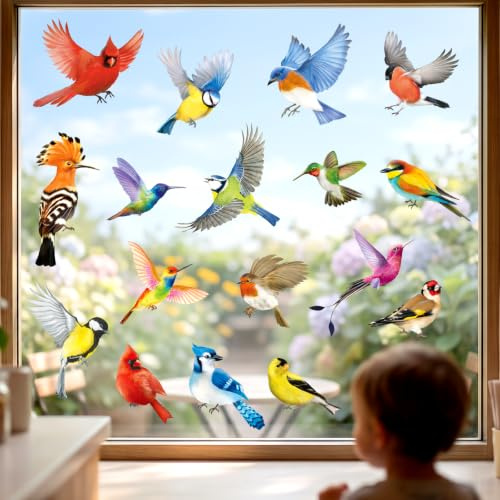 DECOWALL 17 Colourful Birds Double-Sided Static Window Clings (CDS4-9003)