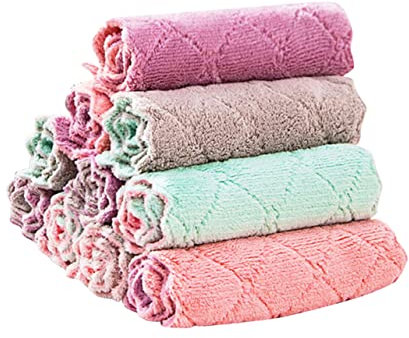 HOLIDYOYO 10 Stück Mikrofasertücher Doppelschichtige Sehr Saugfähige Reinigungstücher Für Küche Und Haushalt Gemischten Farben Ideal Für Geschirr Utensilien Und Oberflächenpflege