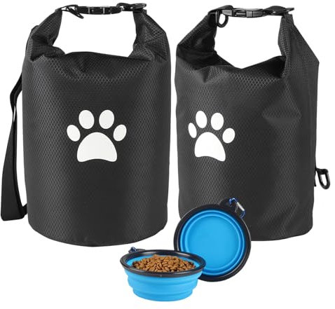 APITOS Compact Dog Travel Bag 2-Pack, 11 lb (4.98 kg) Pet Food Storage with Foldable Bowls, Leak-Proof Design for Car Trips, Camping, Day Outings (Red)