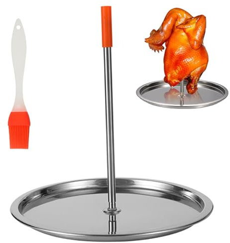 Vertical Kebab Skewer Stand,Stainless Steel Chicken Barbecue Spit Skewers Grill,BBQ Detachable Spike Meat Spit Roaster Stand with Drip Tray,Grilling Rack Spit for Steak Fish Turkey Sausage