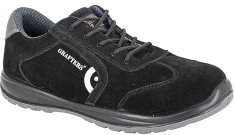 Grafters M847 Unisex Suede Leather Steel Toe Cap Kevlar Composite Midsole Comfort Lace Up Safety Trainers (Black Suede, UK Footwear Size System, Adult, Men, Numeric, Medium, 10)