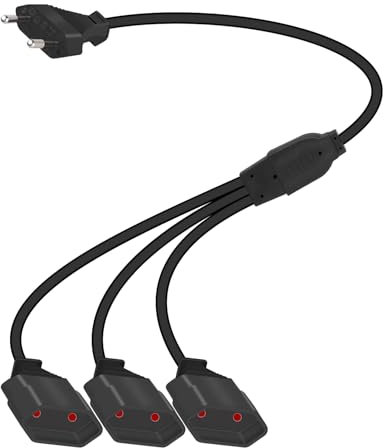 GELRHONR Schwarz 3 in 1 Eurostecker Verlängerungskabel Kurz 3 Steckdosen Euro Stromkabel l2.5A/250V Verlängerung Netzkabel für TV PC Computer Monitor Lampe Haushaltsgeräte (Kurz)