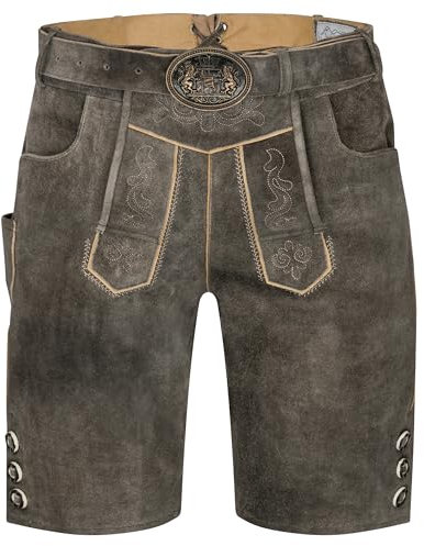 Schöneberger Trachten Couture Herren Lederhose kurz mit Trachtengürtel, Trachtenlederhose für Oktoberfest, Original Nubuk-Leder Trachtenhose, Tegernsee (52)