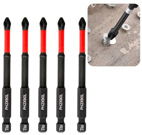 5Pcs PZ2 Magnetic Impact Driver Bits Set,High-Hardness Anti-Slip Screwdriver Bits for Heavy Duty Drilling,Magnetic Drill Bits with Robust Shock-Resistant Design for Makita and Electric Drills(90mm)