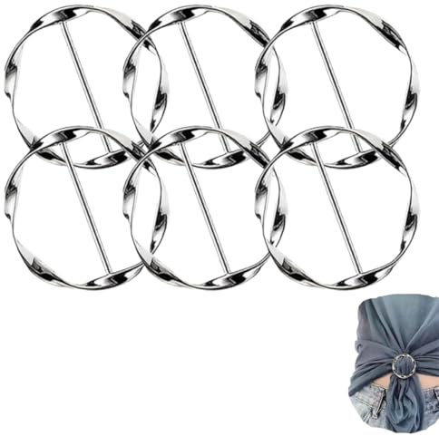 RAMGLYO 6 Pièces Boucles Métalliques pour Femme, Clip T-Shirt, Attache Foulard, Anneau de Ceinture, Fixation Nœud de Chemise, Broche et Fermoirs pour Fille (Argent)