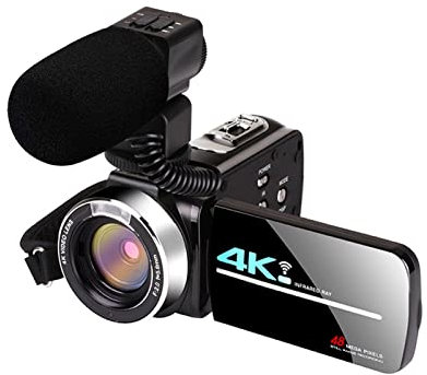 AUBEST Cámara de Video, Camcorder de cámara de Video 4K 5 6MP Cámara de transmisión en Vivo de WiFi Vlogging con Pantalla táctil Visión Nocturna 18x Zoom Digital(32GB SD Card,AF2 Mic)