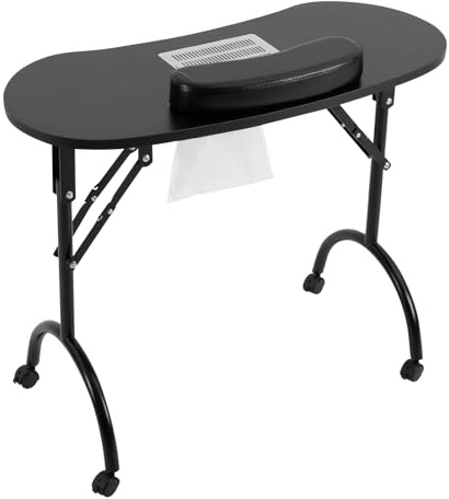 Faltbarer Maniküretisch 30kg Tragbarer Nageltisch 100CFM Maniküretisch mit 5,5 W Absaugung Nageltisch Staubsauger Sicherheitsgitter 4 Rollen, Leicht zu Reinigender Manikürtisch für Salon,Schwarz