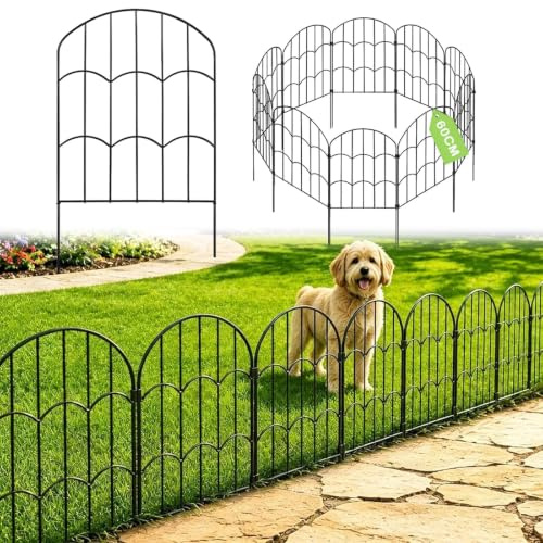 Hundezaun,10 Paneles Steckzaun Metall (60cm H X 33cm W,Gesamtlänge 3,3M) Dekorative Gartenzaun,Keine Graben Tier Barriere Fechten, Rostfrei Metalldraht Panel Grenze,Gartenzaun Metall Für Kaninchen