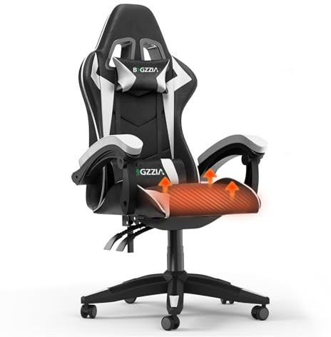 Racingreat Gamer Stuhl Beheizter, Gamer Stuhl mit Kopfstütze und Lendenwirbelstütze, Höhen-und Neigungsverstellung, 130 kg Belastbarkeit, PC Gaming Stuhl für Gaming Büro Jugendliche (Schwarz Weiß)